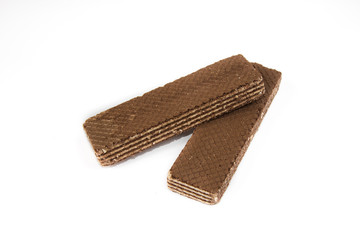 Tasty waffle chocolate dessert isolated on a white background. Top view