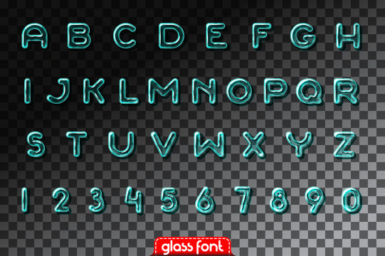 Realistic glass alphabet font