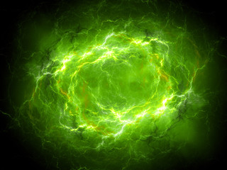 Obraz premium Zielona rozjarzona błyskawica plazmy w przestrzeni