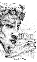 Greek head male sculpture drawing.