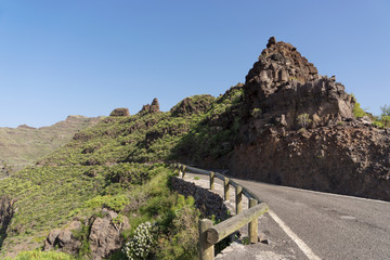 Fototapeta na wymiar Schmale Straße in den Bergen von Gran Canaria