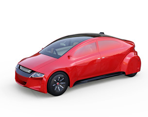 Red autonomous vehicle isolated on white background. 3D rendering image. Original design.