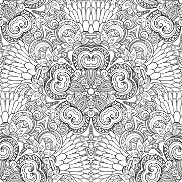 Vector Seamless Monochrome Pattern. Printable Coloring Pages. Hand Drawn Decorative Scales