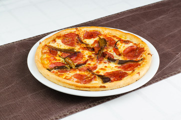 Pepperoni Pizza With Whole Hot Peppers On It