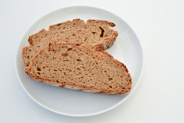 Closeup of two slices of wholemeal country bread