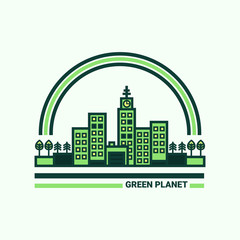 A green city. Vector illustration on the theme of ecology. Take care of nature.