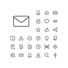 Mail icon in set on the white background. Universal linear icons to use in web and mobile app.