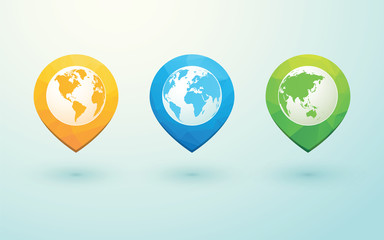 color globes and arrow pins