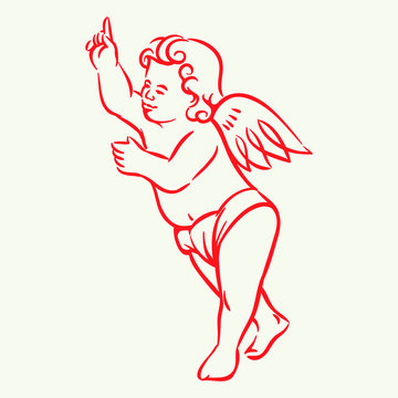 Retro Angel vector illustration. hand-drawn angel vector elements in vintage style.