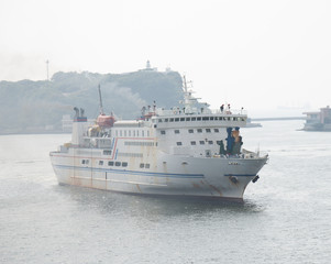 Big ship arriving in the port.