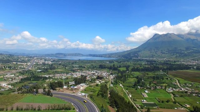 Aerial view of landscape of Otavalo district, Ecuador