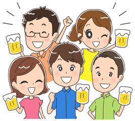 ビールを持った男女のイラスト © よぴんこ（yopinco）