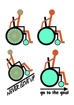 Wheelchair logo collection with motivation headlines in orange and green design