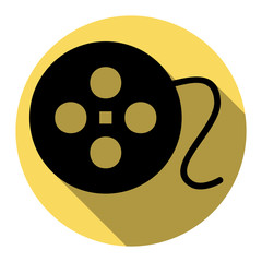 Fototapeta premium Film circular sign. Vector. Flat black icon with flat shadow on royal yellow circle with white background. Isolated.
