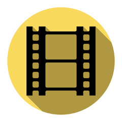 Fototapeta na wymiar Reel of film sign. Vector. Flat black icon with flat shadow on royal yellow circle with white background. Isolated.