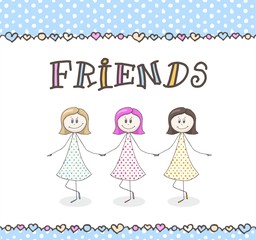 Happy girls dancing. Vector illustration