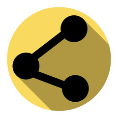 Share sign illustration. Vector. Flat black icon with flat shadow on royal yellow circle with white background. Isolated.