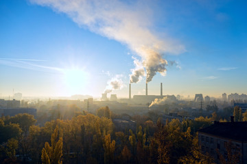 coal fired power station powerplant smog pollution concept and global warming concept