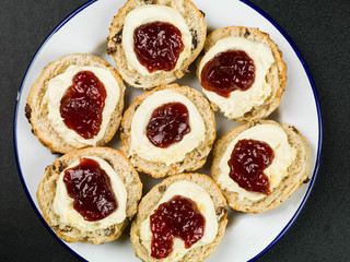 Scones With Clotted Cream and Strawberry Jam