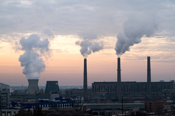 coal fired power station powerplant smog pollution concept and global warming concept