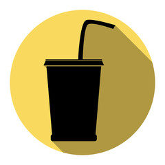Obraz premium Drink sign illustration. Vector. Flat black icon with flat shadow on royal yellow circle with white background. Isolated.