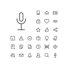 Microphone icon in set on the white background. Universal linear icons to use in web and mobile app.