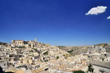 Fototapeta na wymiar Panoramic view of the medieval ancient town of Matera (Sassi di Matera), Basilicata, Italy.