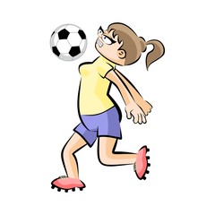 Female Soccer Player with Ball - Vector Cartoon isolated