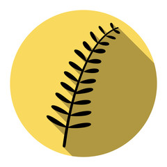 Olive twig sign. Vector. Flat black icon with flat shadow on royal yellow circle with white background. Isolated.