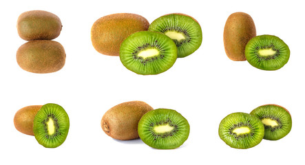 Fototapeta premium Set of fresh kiwi fruit isolated, white background