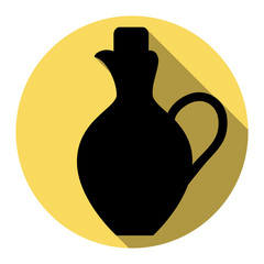 Amphora sign illustration. Vector. Flat black icon with flat shadow on royal yellow circle with white background. Isolated.