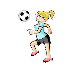 Female Soccer Player with Ball - Vector Cartoon isolated