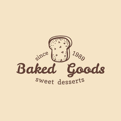 Vector vintage fresh bread logo. Retro hipster pastry sign. Biscuit shop icon. Bakery, desert products emblem.