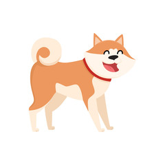 Cute smiling Akita Inu dog character, cartoon vector illustration isolated on white background. Nice and friendly purebred Japanese Akita dog character, colorful cartoon illustration