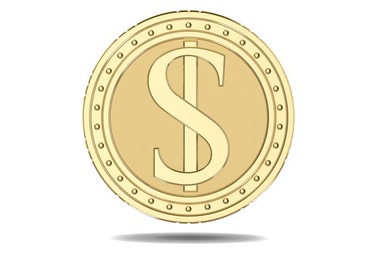 Gold coin dollar, with a picture of a dollar pile
