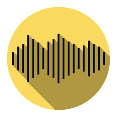 Sound waves icon. Vector. Flat black icon with flat shadow on royal yellow circle with white background. Isolated.