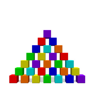 Pyramid from toy building blocks. Vector colorful illustration.Front view.