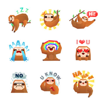 Sloth Emoticon Stickers Set
