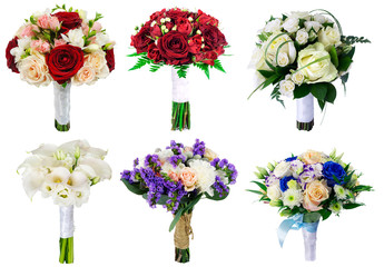 Obraz premium Set of wedding bouquets on white background, bouquet of the bride