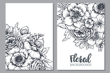 Floral backgrounds with hand drawn spring flowers and plants