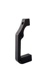 Aluminum bicycle disk brake mount adapter isolated on white background with work path.