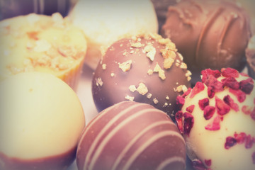 Close up of a selection of delicious chocolates