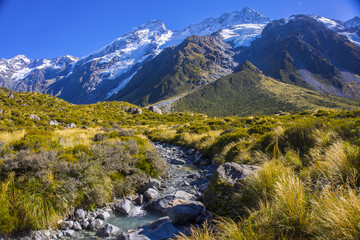 Fototapeta na wymiar Mount Tasman Valleys , Aoraki Mt Cook national park Southern Alps mountain South Island New Zealand.