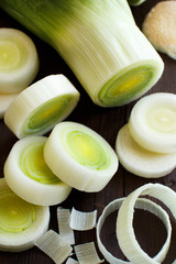 Fresh leeks whole and sliced