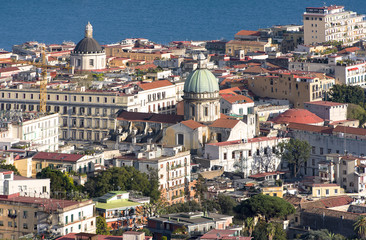 Panorama of Naples, old town and Tyrrhenian Sea