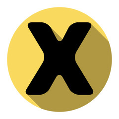 Obraz premium Letter X sign design template element. Vector. Flat black icon with flat shadow on royal yellow circle with white background. Isolated.