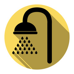 Shower sign. Vector. Flat black icon with flat shadow on royal yellow circle with white background. Isolated.