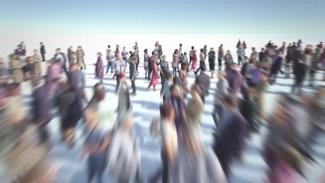 Thousands of women Created a Female Sex Symbol. Crowd flight over. Motion Blur. Camera zoom out.