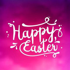 Text Happy Easter, black, white on pink textured background, illustration