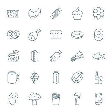 Food and drink vector icons set, outline style